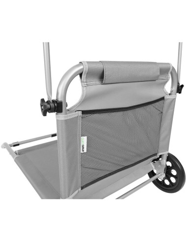 Leżak składany plażowy z daszkiem na kółkach 116x62x62-90cm szary