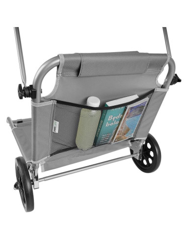 Leżak składany plażowy z daszkiem na kółkach 116x62x62-90cm szary