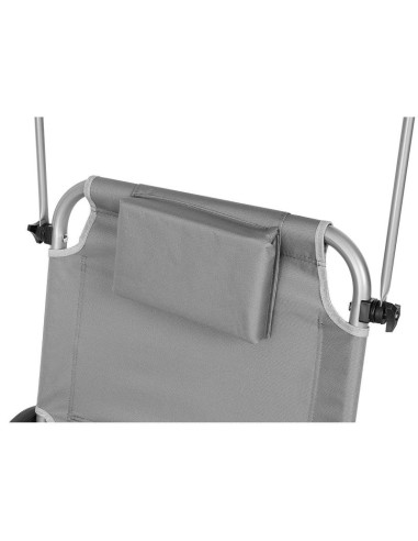 Leżak składany plażowy z daszkiem na kółkach 116x62x62-90cm szary