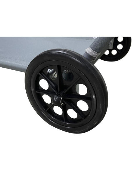 Leżak składany plażowy z daszkiem na kółkach 116x62x62-90cm szary