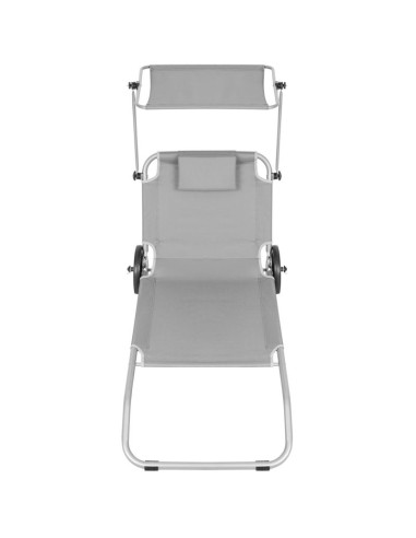 Leżak składany plażowy z daszkiem na kółkach 116x62x62-90cm szary