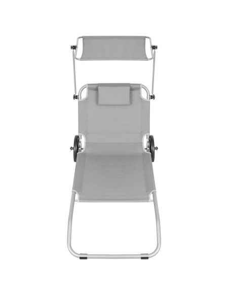 Leżak składany plażowy z daszkiem na kółkach 116x62x62-90cm szary