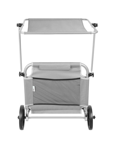 Leżak składany plażowy z daszkiem na kółkach 116x62x62-90cm szary