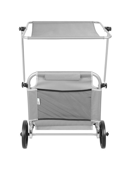 Leżak składany plażowy z daszkiem na kółkach 116x62x62-90cm szary