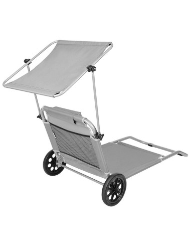 Leżak składany plażowy z daszkiem na kółkach 116x62x62-90cm szary