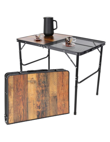 Stolik turystyczny składany kempingowy 90x60x36-68cm siatka stalowa drewno