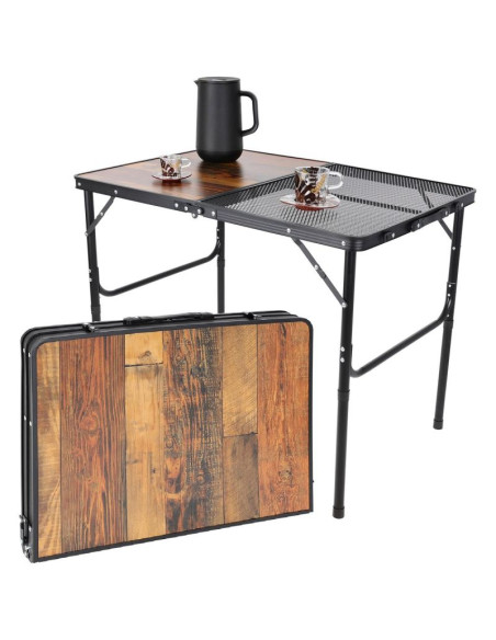 Stolik turystyczny składany kempingowy 90x60x36-68cm siatka stalowa drewno