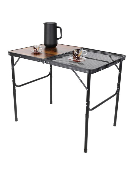 Stolik turystyczny składany kempingowy 90x60x36-68cm siatka stalowa drewno