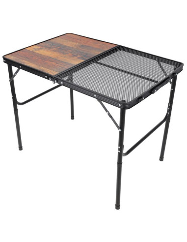 Stolik turystyczny składany kempingowy 90x60x36-68cm siatka stalowa drewno
