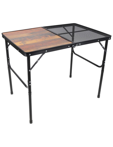 Stolik turystyczny składany kempingowy 90x60x36-68cm siatka stalowa drewno
