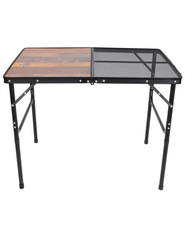 Stolik turystyczny składany kempingowy 90x60x36-68cm siatka stalowa drewno