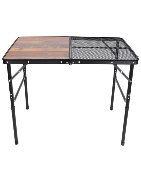 Stolik turystyczny składany kempingowy 90x60x36-68cm siatka stalowa drewno