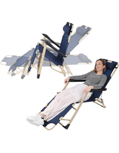 Fotel turystyczny wielopozycyjny garda z zagłówkiem granat - beż