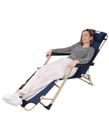 Fotel turystyczny wielopozycyjny garda z zagłówkiem granat - beż