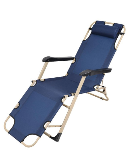 Fotel turystyczny wielopozycyjny garda z zagłówkiem granat - beż