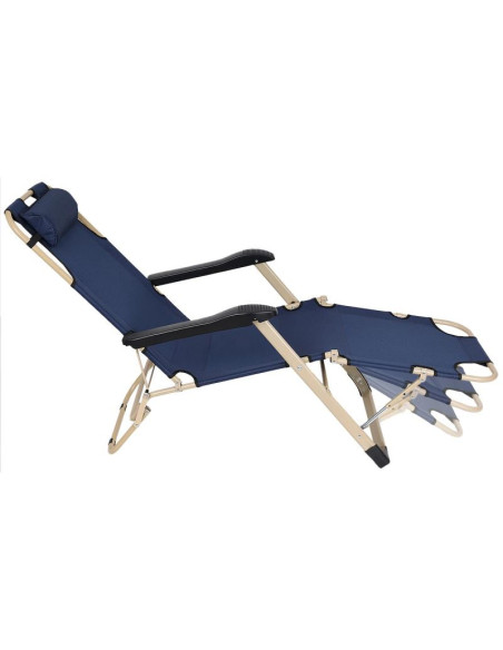 Fotel turystyczny wielopozycyjny garda z zagłówkiem granat - beż