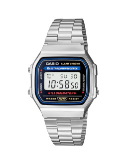 Zegarek casio a168wa unisex cyfrowy z bransoletą ze stali nierdzewnej, srebrny