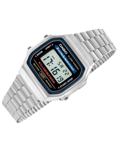 Zegarek casio a168wa unisex cyfrowy z bransoletą ze stali nierdzewnej, srebrny
