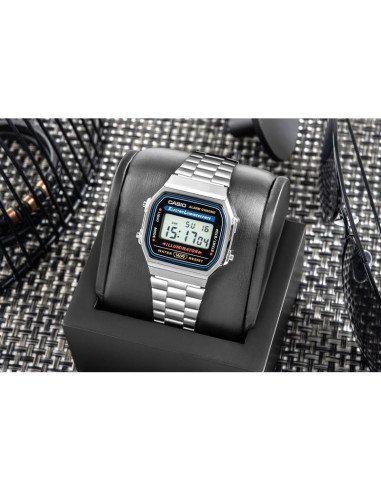 Zegarek casio a168wa unisex cyfrowy z bransoletą ze stali nierdzewnej, srebrny