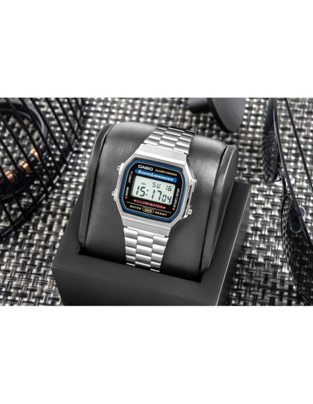 Zegarek casio a168wa unisex cyfrowy z bransoletą ze stali nierdzewnej, srebrny