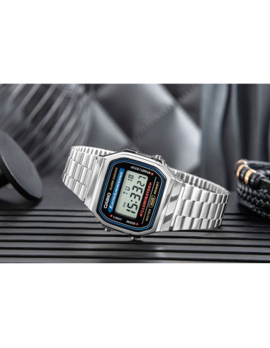 Zegarek casio a168wa unisex cyfrowy z bransoletą ze stali nierdzewnej, srebrny