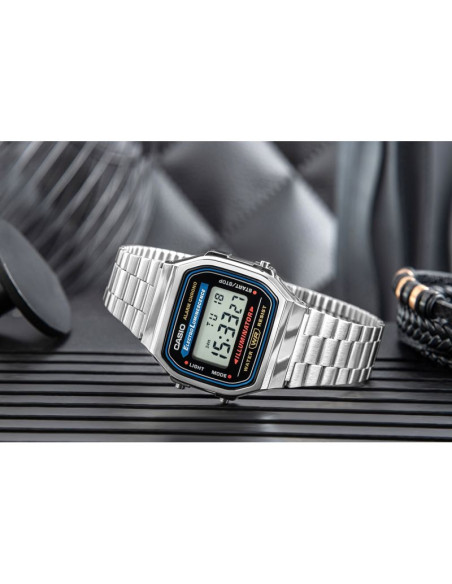 Zegarek casio a168wa unisex cyfrowy z bransoletą ze stali nierdzewnej, srebrny