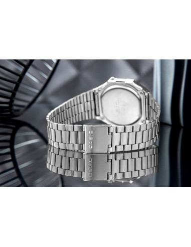Zegarek casio a168wa unisex cyfrowy z bransoletą ze stali nierdzewnej, srebrny