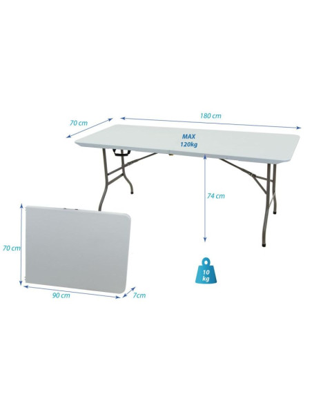 Stół cateringowy składany w walizkę 180x70cm max.100kg biały