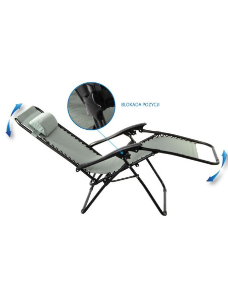Leżak ogrodowy składany wielofunkcyjny z zagłówkiem  bliss szary