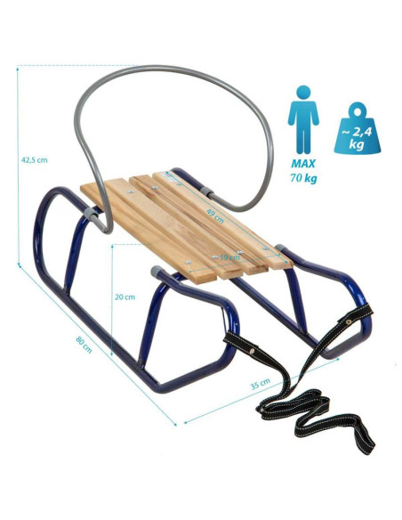 Sanki metalowe tomek z oparciem niebieskie