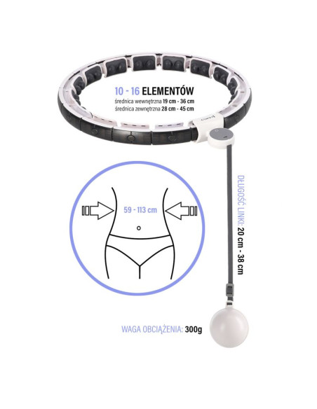 Hula hop hms hhm16 z magnesem i obciążeniem biały + licznik