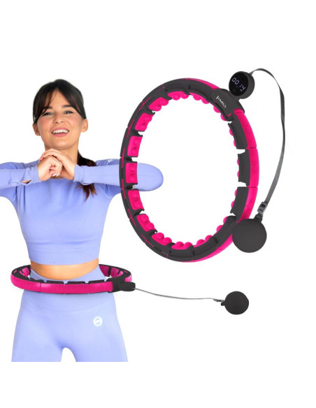 Hhm16 hula hop black/pink z magnesami i obciążnikiem + licznik hms