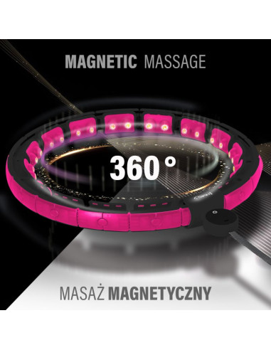 Hhm16 hula hop black/pink z magnesami i obciążnikiem + licznik hms