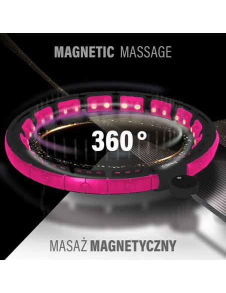 Hhm16 hula hop black/pink z magnesami i obciążnikiem + licznik hms