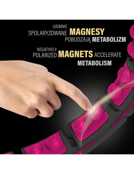Hhm16 hula hop black/pink z magnesami i obciążnikiem + licznik hms