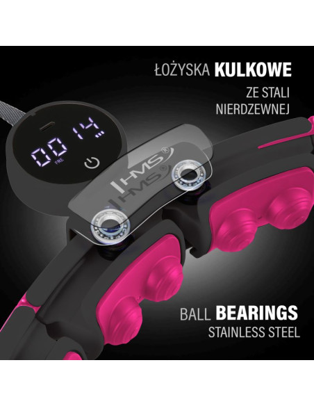 Hhm16 hula hop black/pink z magnesami i obciążnikiem + licznik hms
