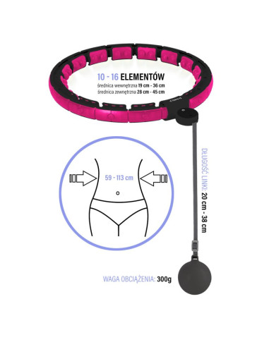 Hhm16 hula hop black/pink z magnesami i obciążnikiem + licznik hms