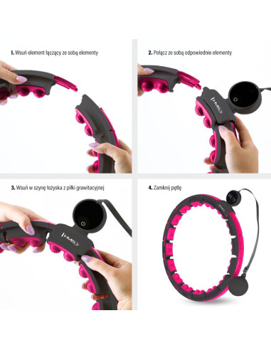 Hhm16 hula hop black/pink z magnesami i obciążnikiem + licznik hms