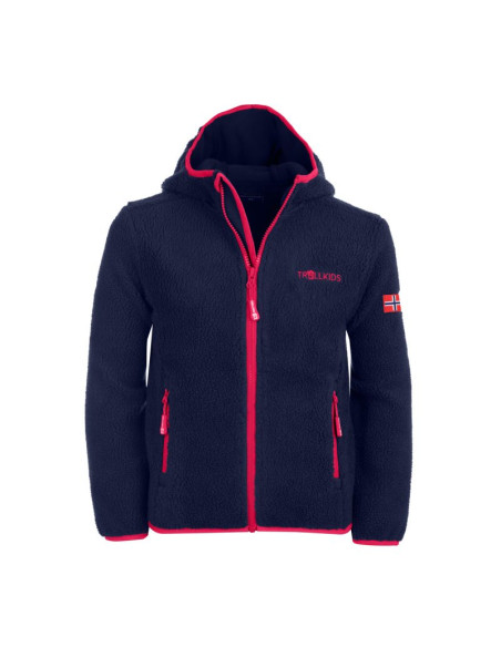 Kurtka polarowa dziewczęca trollkids girls mandal jacket z kapturem dla dziewczynki granatowa (358-114)