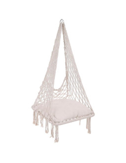 Hamak ażurowy fotel wiszący bocianie gniazdo 60x60x150cm z poduszką ecru 2