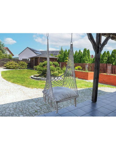 Hamak ażurowy fotel wiszący bocianie gniazdo 60x60x150cm z poduszką ecru