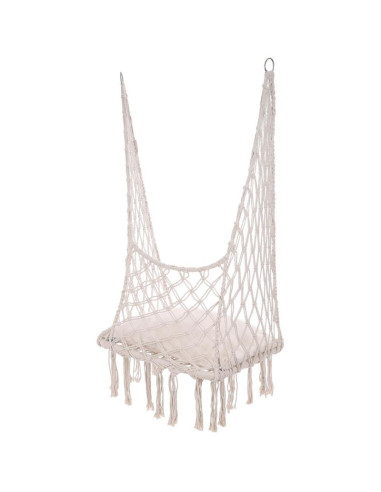 Hamak ażurowy fotel wiszący bocianie gniazdo 60x60x150cm z poduszką ecru