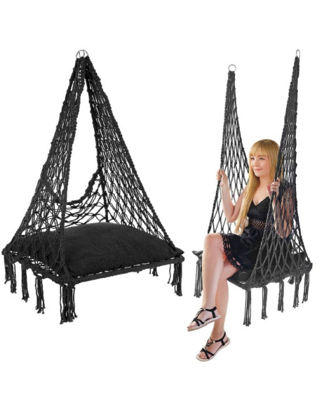 Hamak ażurowy fotel wiszący bocianie gniazdo 60x60x115cm z poduszką ciemno szary