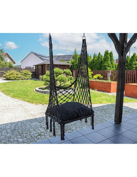Hamak ażurowy fotel wiszący bocianie gniazdo 60x60x115cm z poduszką ciemno szary
