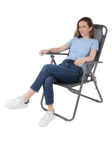 Krzesło turystyczne z podłokietnikami 61x66x65-108cm składane ciemno szare enero camp - ii gatunek