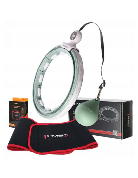 Hula hop hms hhm15 z licznikiem i piłką grawitacyjną zielony + pas br163 czerwony zestaw