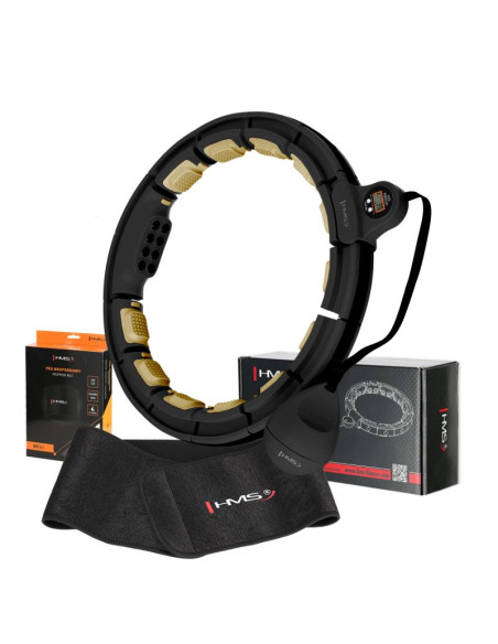 Zestaw hula hop magnetyczny black/gold hhm13 z licznikiem hms + pas wyszczupłający br163 black