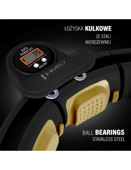 Zestaw hula hop magnetyczny black/gold hhm13 z licznikiem hms + pas wyszczupłający br163 black