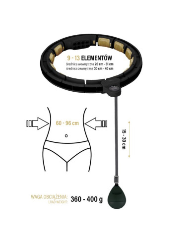 Zestaw hula hop magnetyczny black/gold hhm13 z licznikiem hms + pas wyszczupłający br163 black