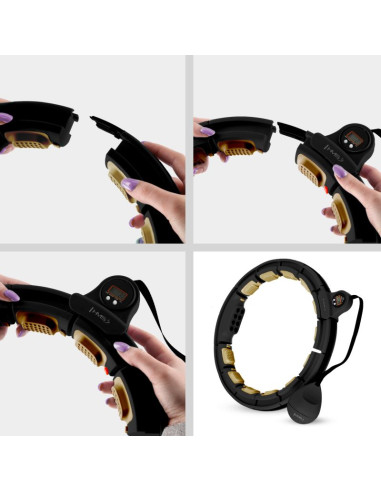 Zestaw hula hop magnetyczny black/gold hhm13 z licznikiem hms + pas wyszczupłający br163 black